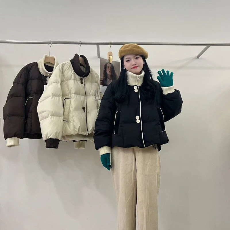 奥特莱斯冬季加厚设计感拼接时尚棉服女2024新款秋冬保暖立领外套