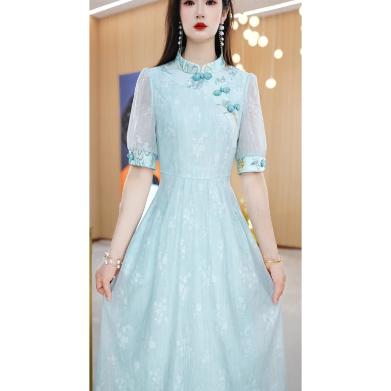 【连衣裙】甜美旗袍领显瘦减龄时尚气质收腰款连衣裙M-4XL