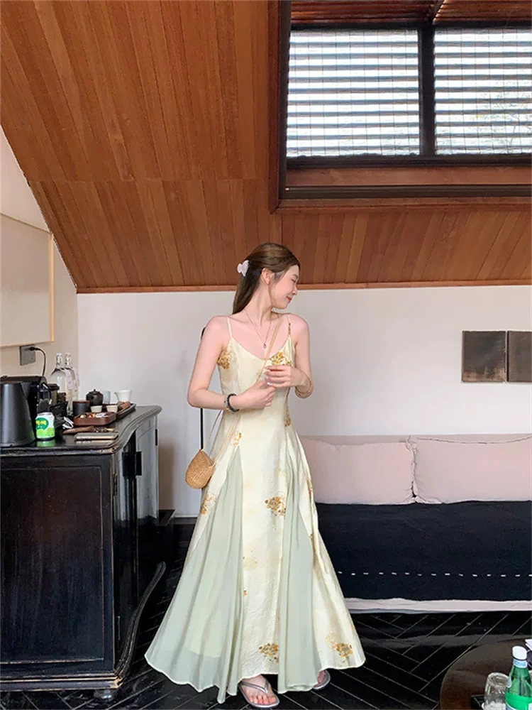 202新款法式高级感拼接绝美气质修身显瘦吊带连衣裙