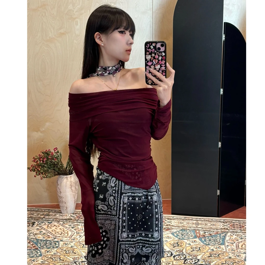 IINCBOUTIQUEVena Label25SS春夏新款透感一字领露肩打底修身T恤