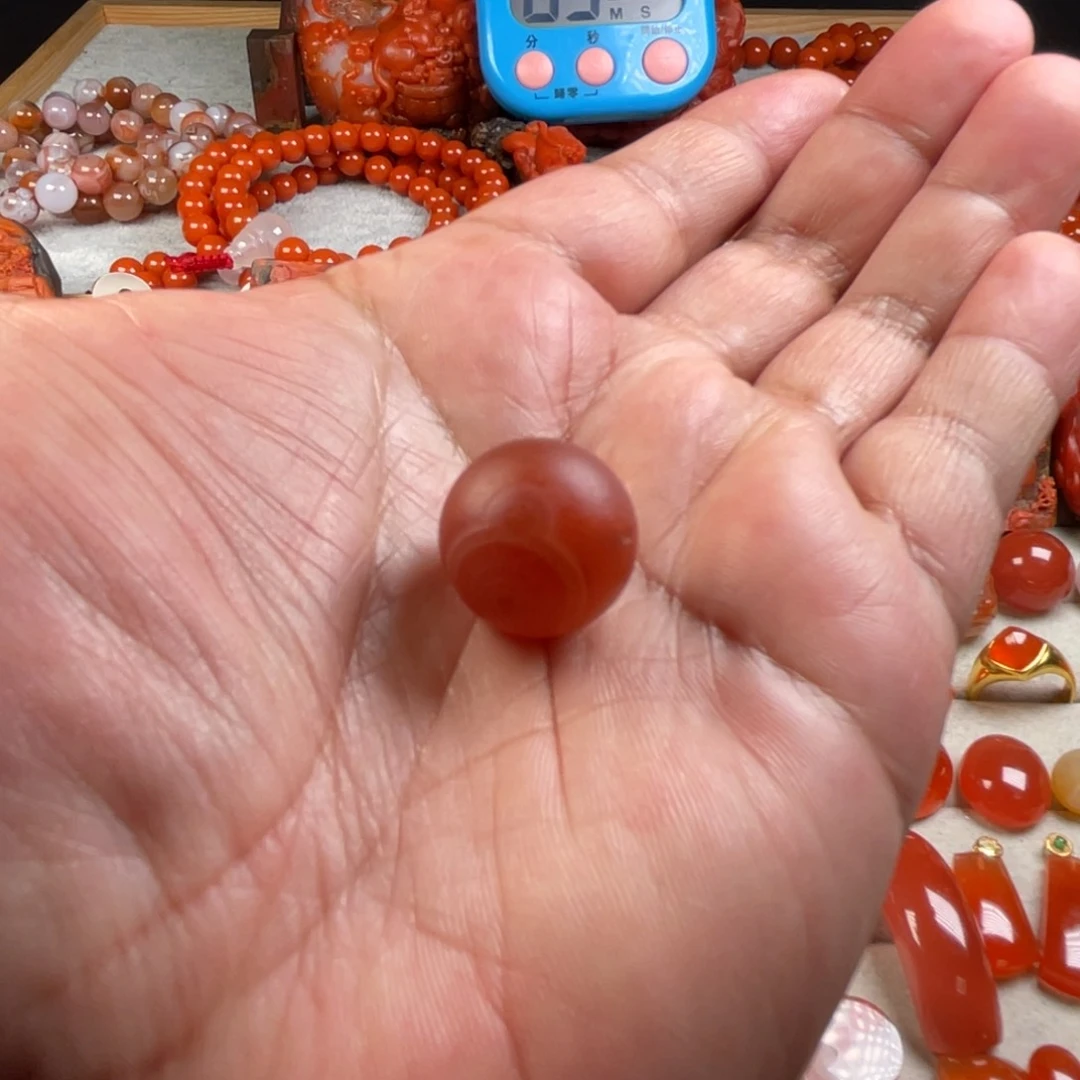 南红玛瑙保山蒲漂天然原矿17.3mm天眼单珠未镶嵌信***命