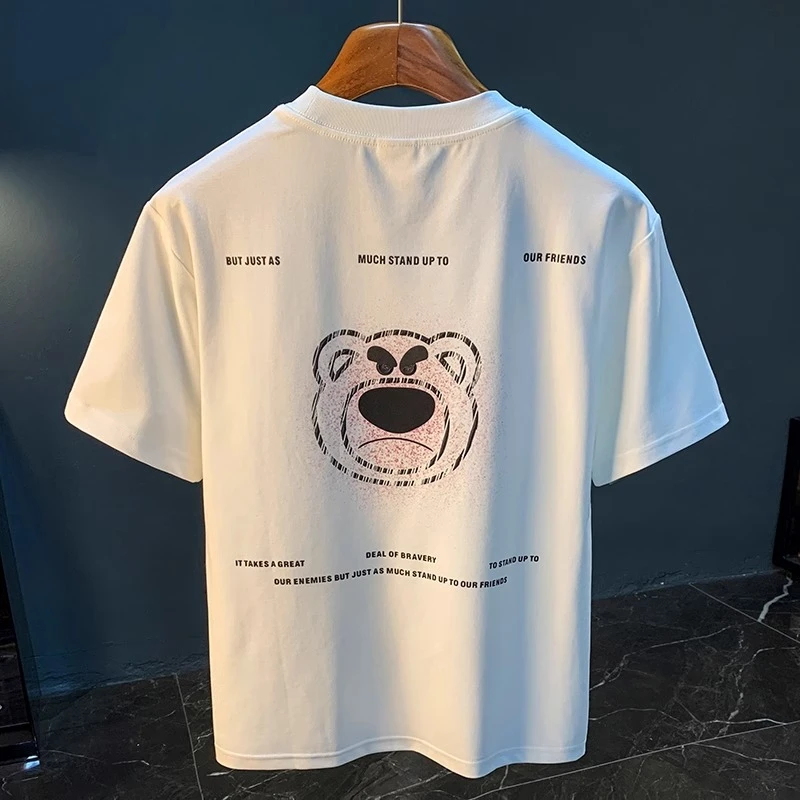 Cebrodz高级感百搭短袖T恤男印花宽松夏季新款上衣冰丝速干衣服