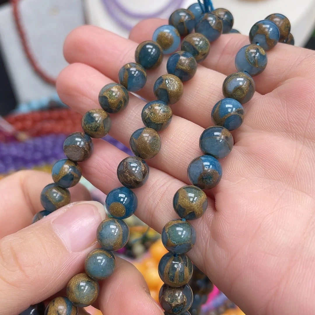 玛瑙/玉髓未镶嵌半成品天蓝金彩石8m