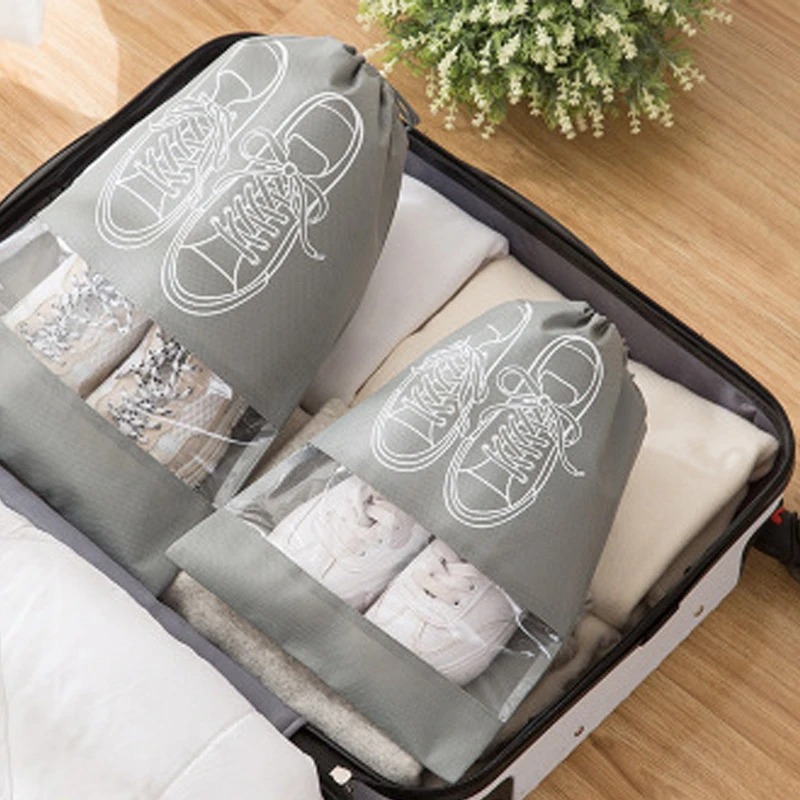 家用无纺布鞋袋收纳袋抽绳束口鞋子收纳袋鞋子收纳防尘袋拉链鞋袋