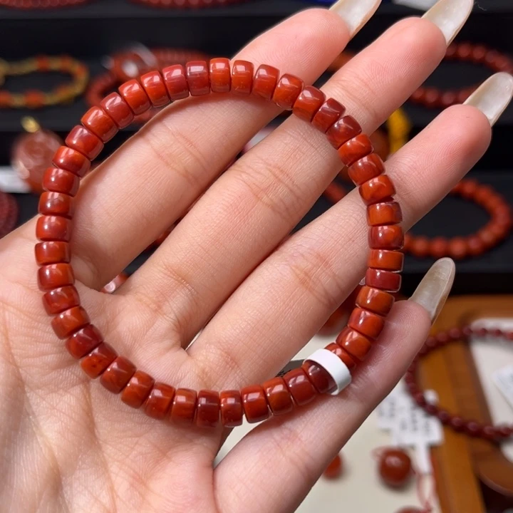 南红玛瑙未镶嵌手链满肉柿子红玫红6mm精工直切药片