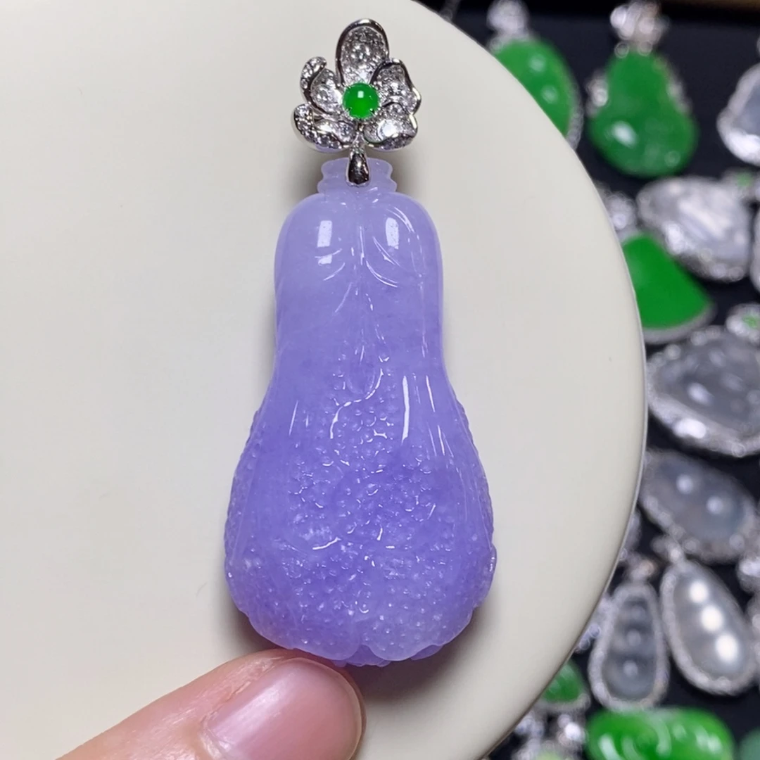 翡翠18K金镶嵌吊坠(不含链)冰紫白菜