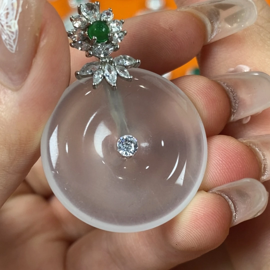 银S925镀金镶嵌吊坠石英质玉