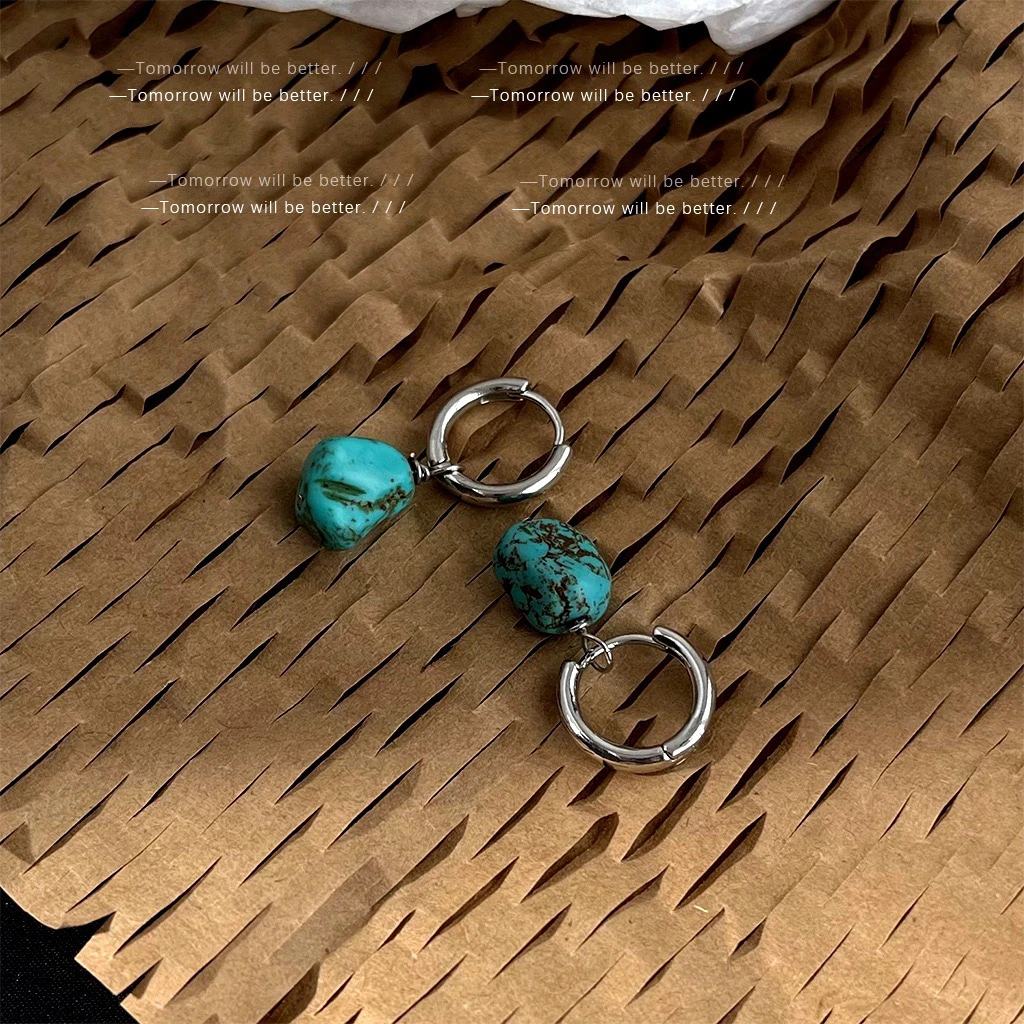 合金耳饰 个性不规则绿石头耳环手作设计感耳钉时尚冷淡风民族风