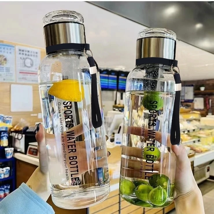 【厂家直销】赠杯套1L墩墩桶大容量玻璃杯便携茶水分离玻璃水杯户外