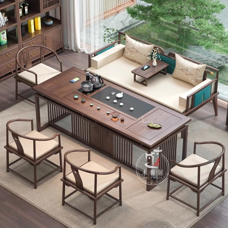 新中式高档茶桌椅组合实木茶桌套装禅意办公家用一体茶几茶室茶台