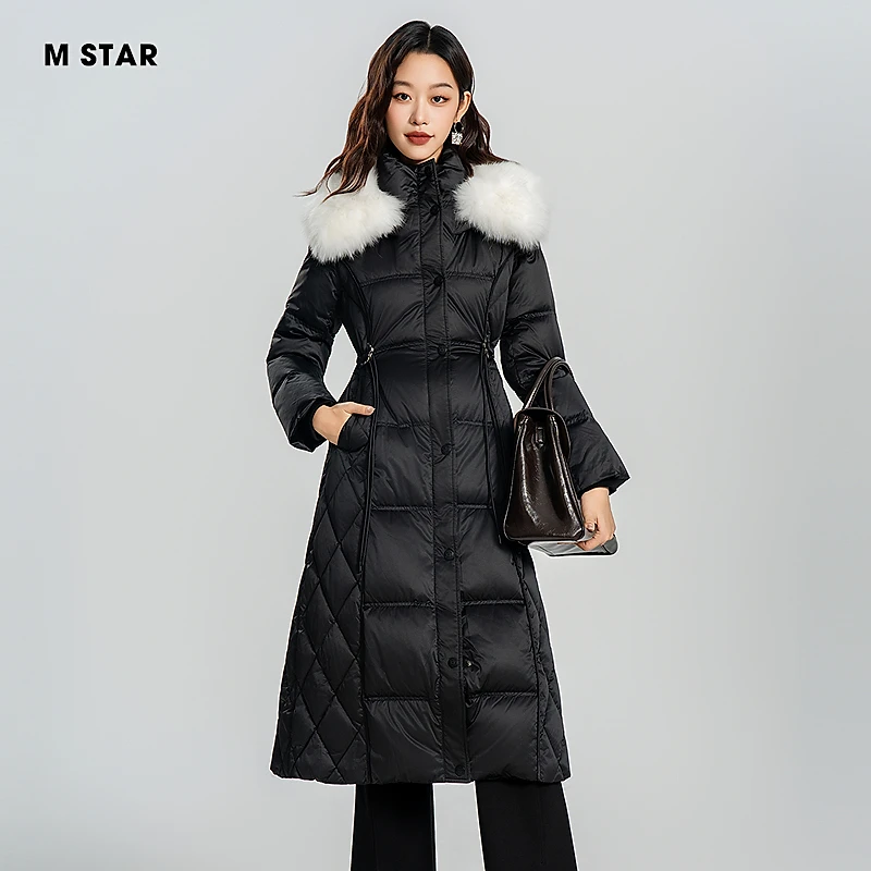 M-Star冬季新款长款羽绒服外套鹅绒收腰保暖女士毛领  SFDI146172