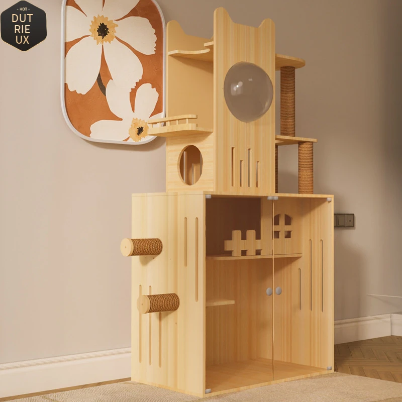 实木家用多层猫玩具玩耍居住木质猫笼子宠物玩具猫舍猫窝