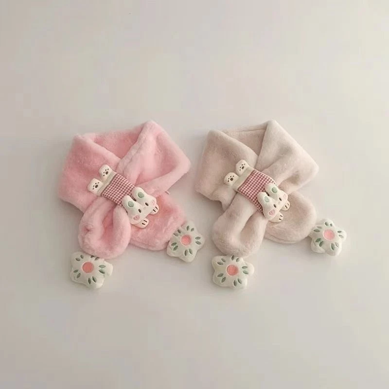女宝围巾冬季韩版洋气婴儿毛绒交叉巾秋冬女童加厚保暖防风围脖HR