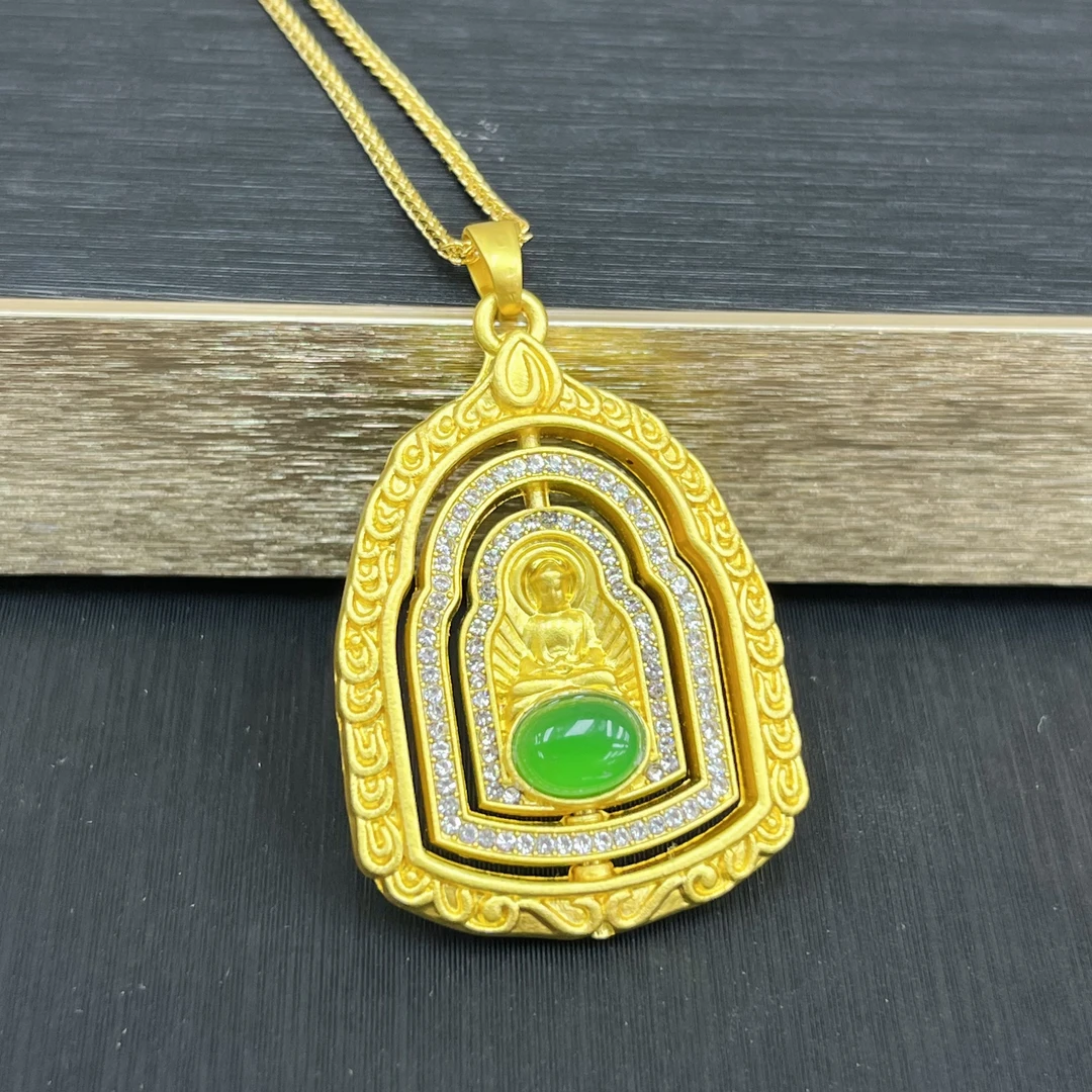 （七七甄选）时尚大气观音玉髓吊坠合金镶嵌赠合金链Q116