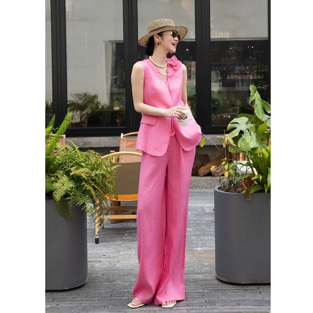 今年流行超好看时尚气质一整套穿搭无袖修身马甲阔腿裤减龄两件套