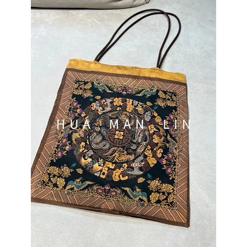 【花滿林】撞色边咖花香云纱桑蚕丝包包1141