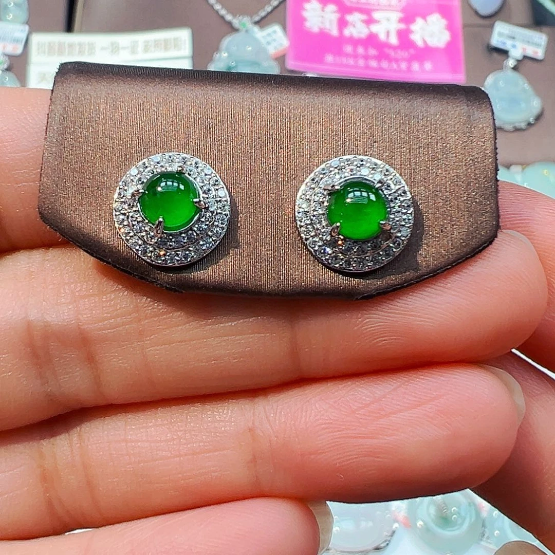 翡翠银S925镶嵌耳饰耳钉