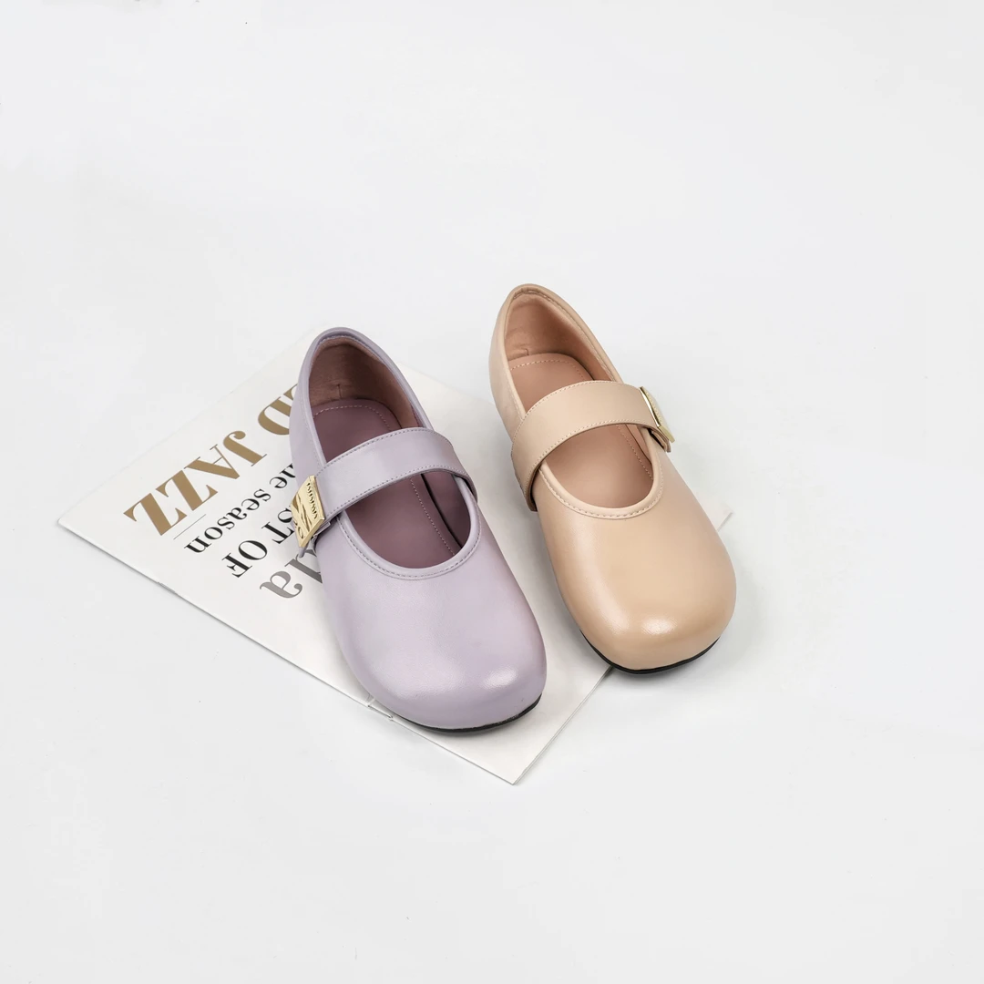 【Dhh】跟2cm•羊皮•圆头法式小香单鞋女新款甜美一字带百搭平底单鞋