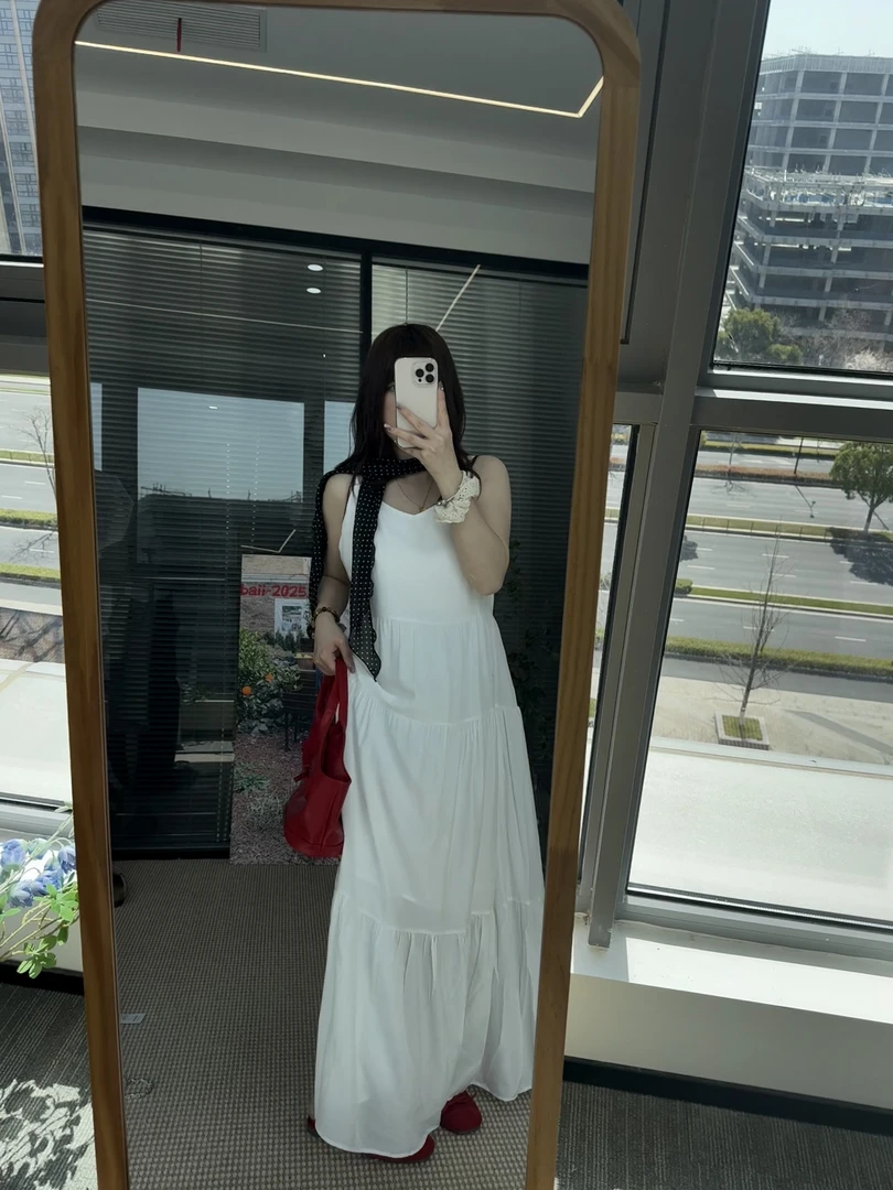 【鱼白专属】【运补6-10】2025新法式白色吊带收腰设计感小众气质长裙