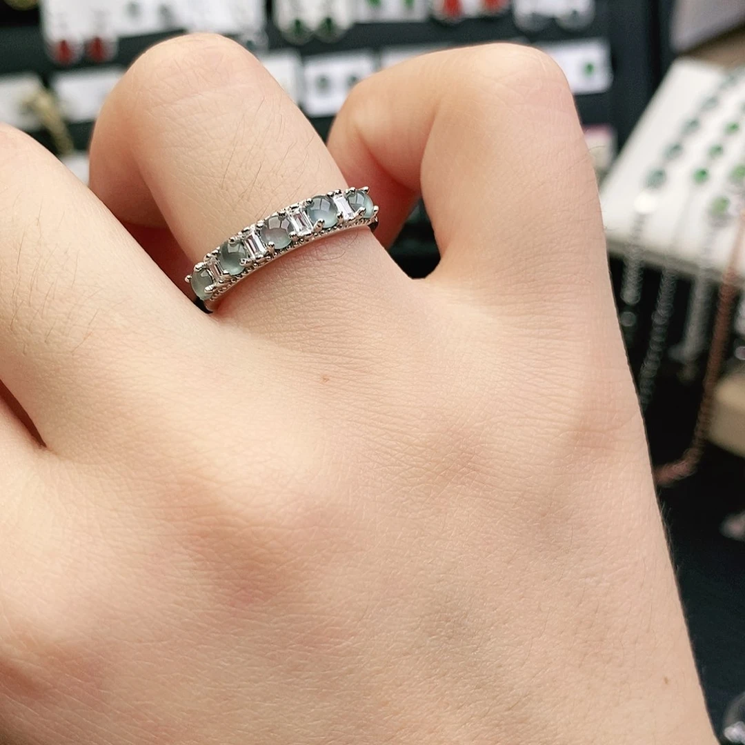 翡翠戒指银S925镶嵌翡翠