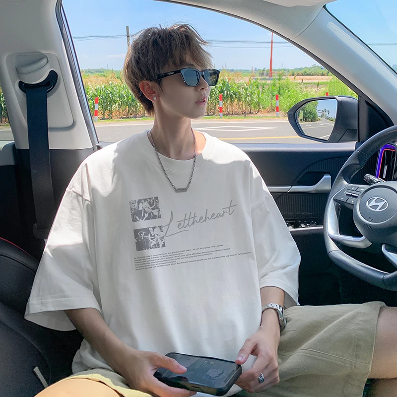 300斤大码夏季纯棉男2025新款青少年潮流设计感宽松半袖圆领上衣