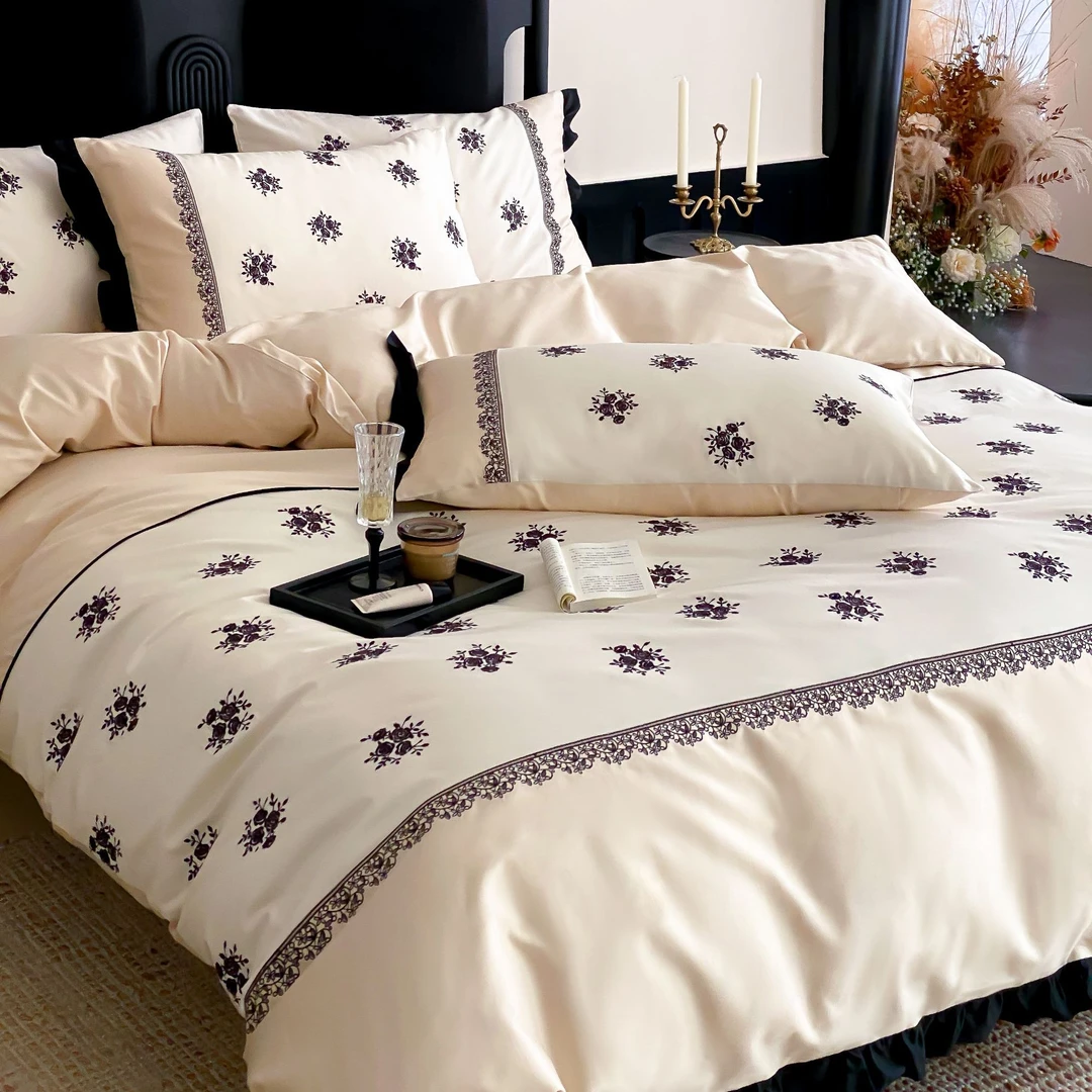 【新款•专版花型•浅陌】100*（50*50）长绒棉四季轻奢款四件套