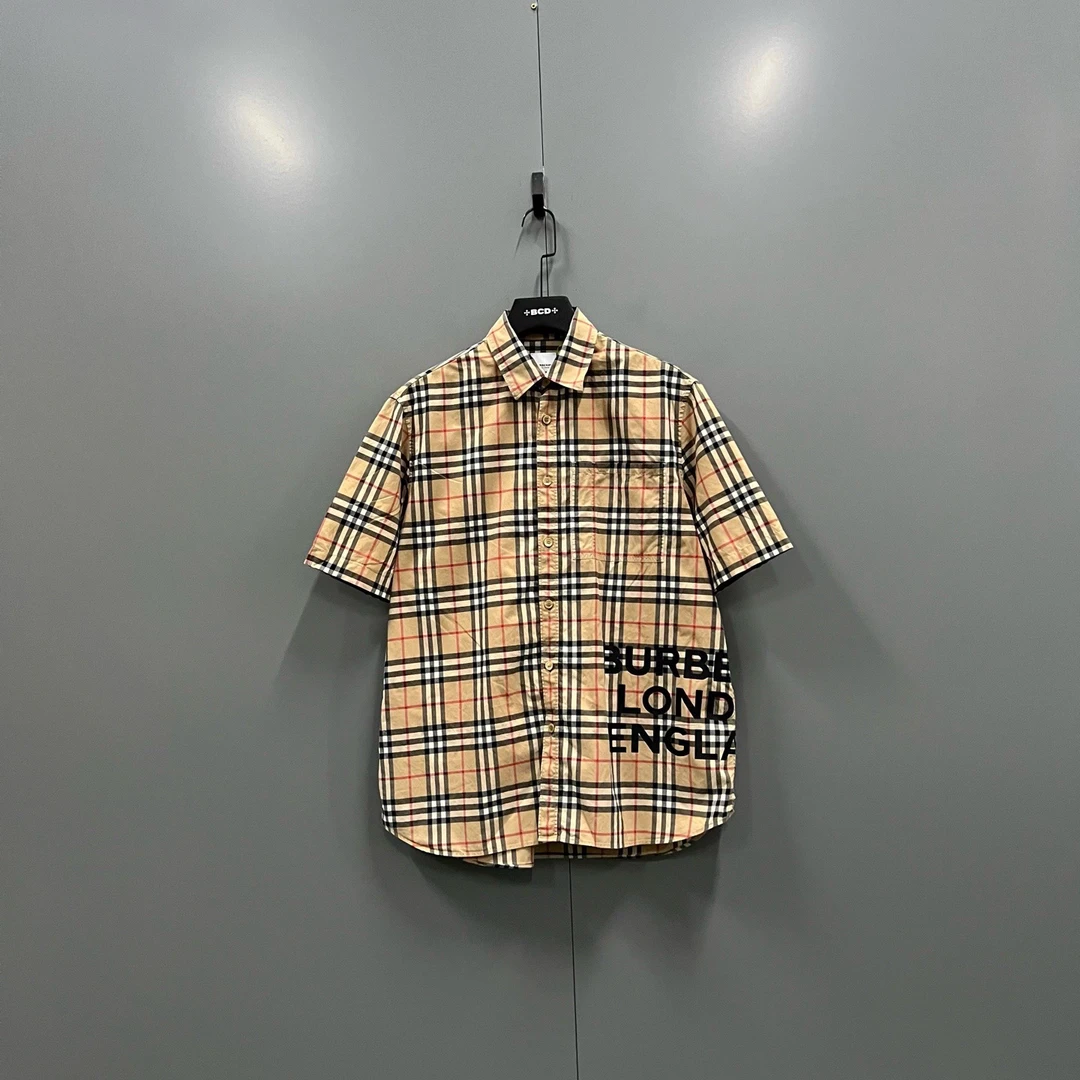 95新 BURBERRY/博柏利 (ll)格纹logo印花短袖衬衫 M码/95新610568