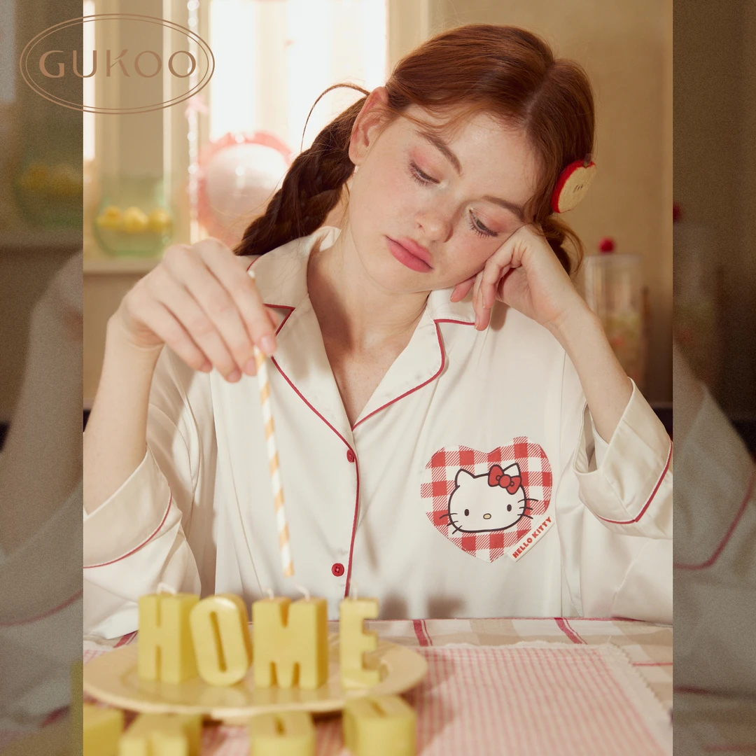 【Gukoo果壳】hellokitty系列色丁长袖套装春秋季宽松透气