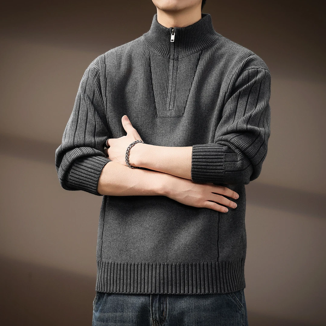 MR.MUDI/穆迪先生高级感半拉链立领毛衣男士休闲宽松保暖针织衫潮