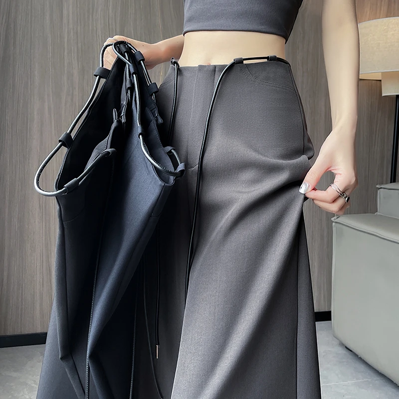 实拍赫本高腰西装阔腿裤女2025春夏新款设计感小众宽松垂感长裤