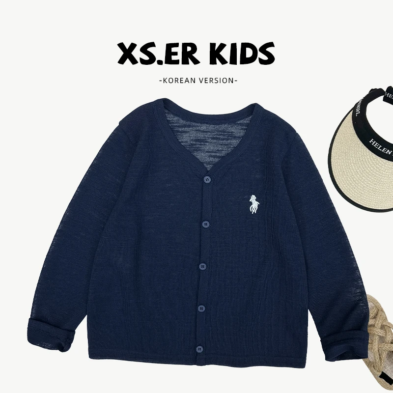 【小首尔】现货-夏季儿童韩版简约薄款针织透气刺绣外套上衣HBB7426