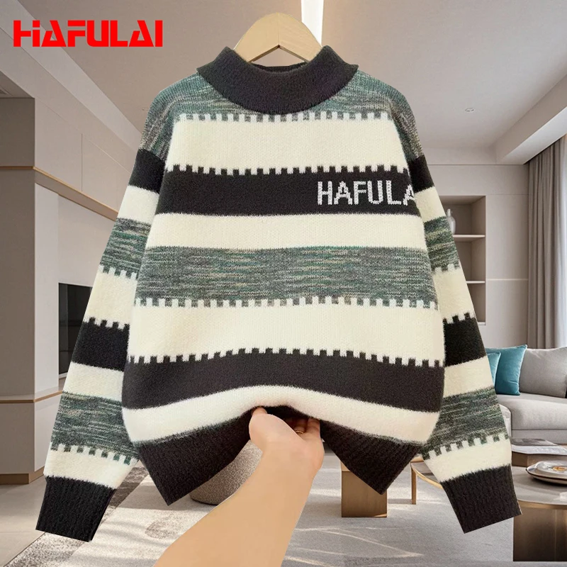 HAFULAI/哈芙莱中大童圆领卡通长袖毛衣针织衫宽松大童男童打底衫