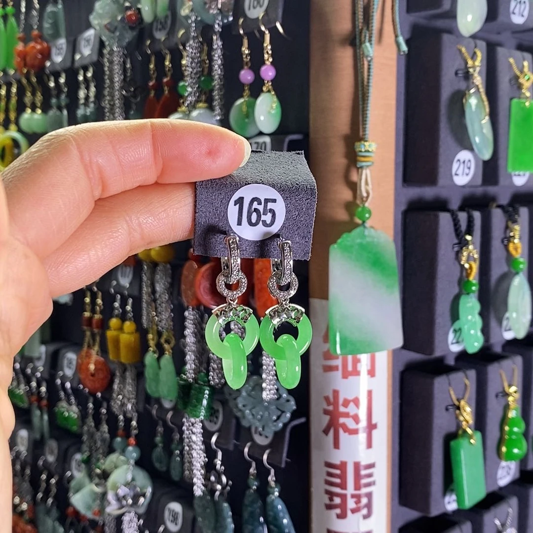 银S925镶嵌翡翠耳饰165