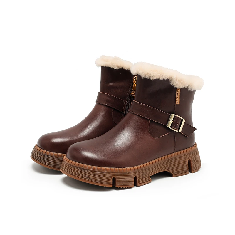 羊皮毛一体2316-7秋冬保暖羊羔毛短筒雪地靴女马丁靴女厚底短靴女