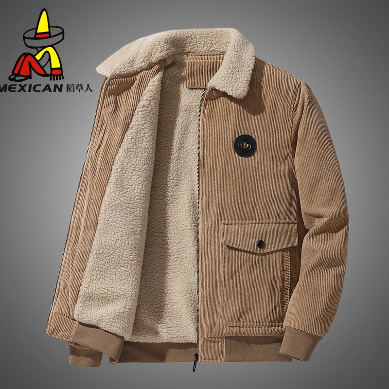 Mexican/稻草人灯芯绒外套男士冬季加绒加厚棉服新款夹克棉衣男装