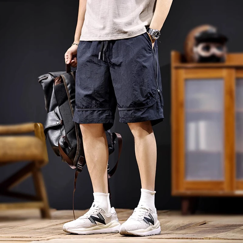 冰丝速干户外休闲短裤男2025新款夏外穿工装潮牌大码男士五分裤薄