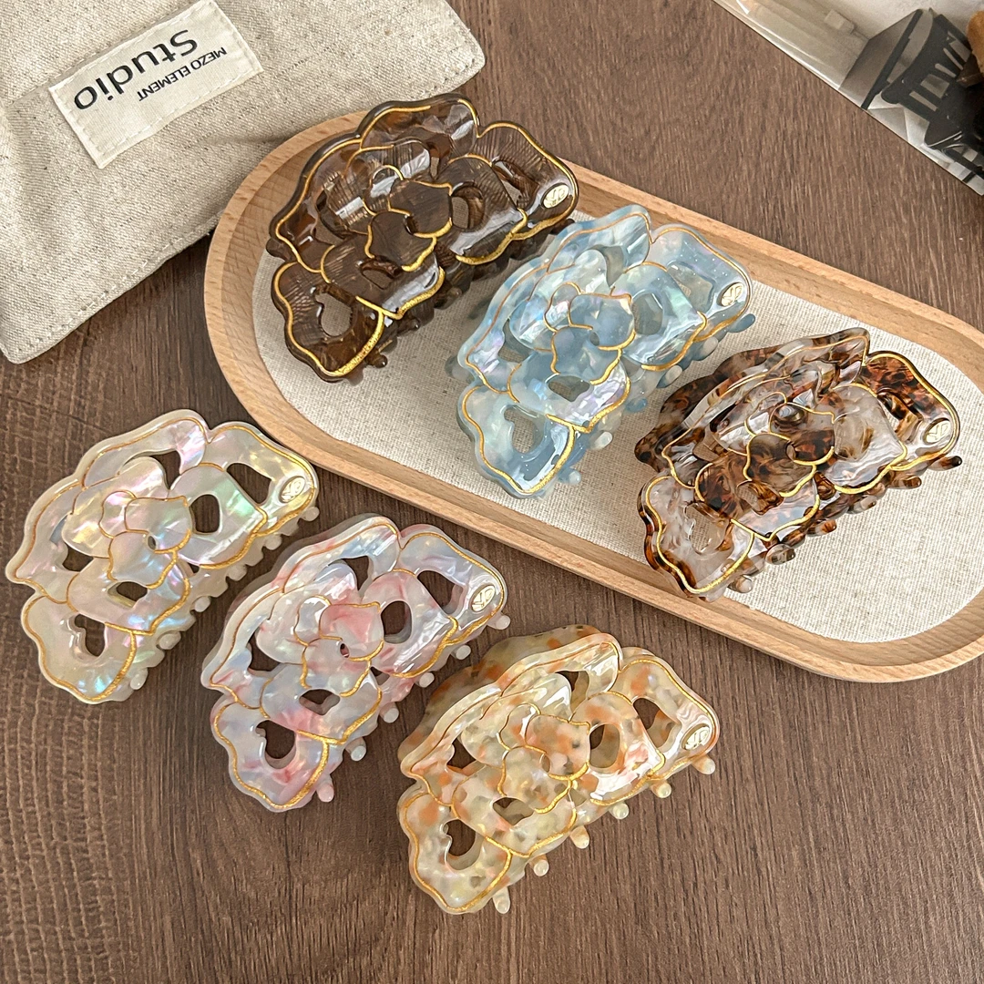 YD 原创设计 新款玻璃花房醋酸抓夹中号盘发鲨鱼夹温柔甜美发饰女