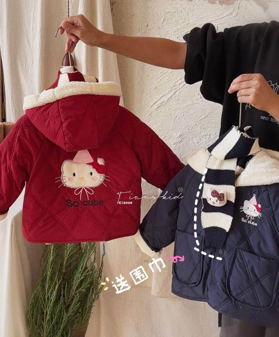 女童韩版秋冬加绒夹棉卡通棉服外套C9