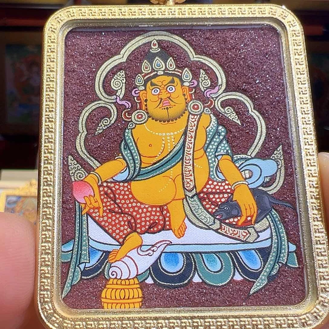 吊坠全手绘热贡唐卡黄财神