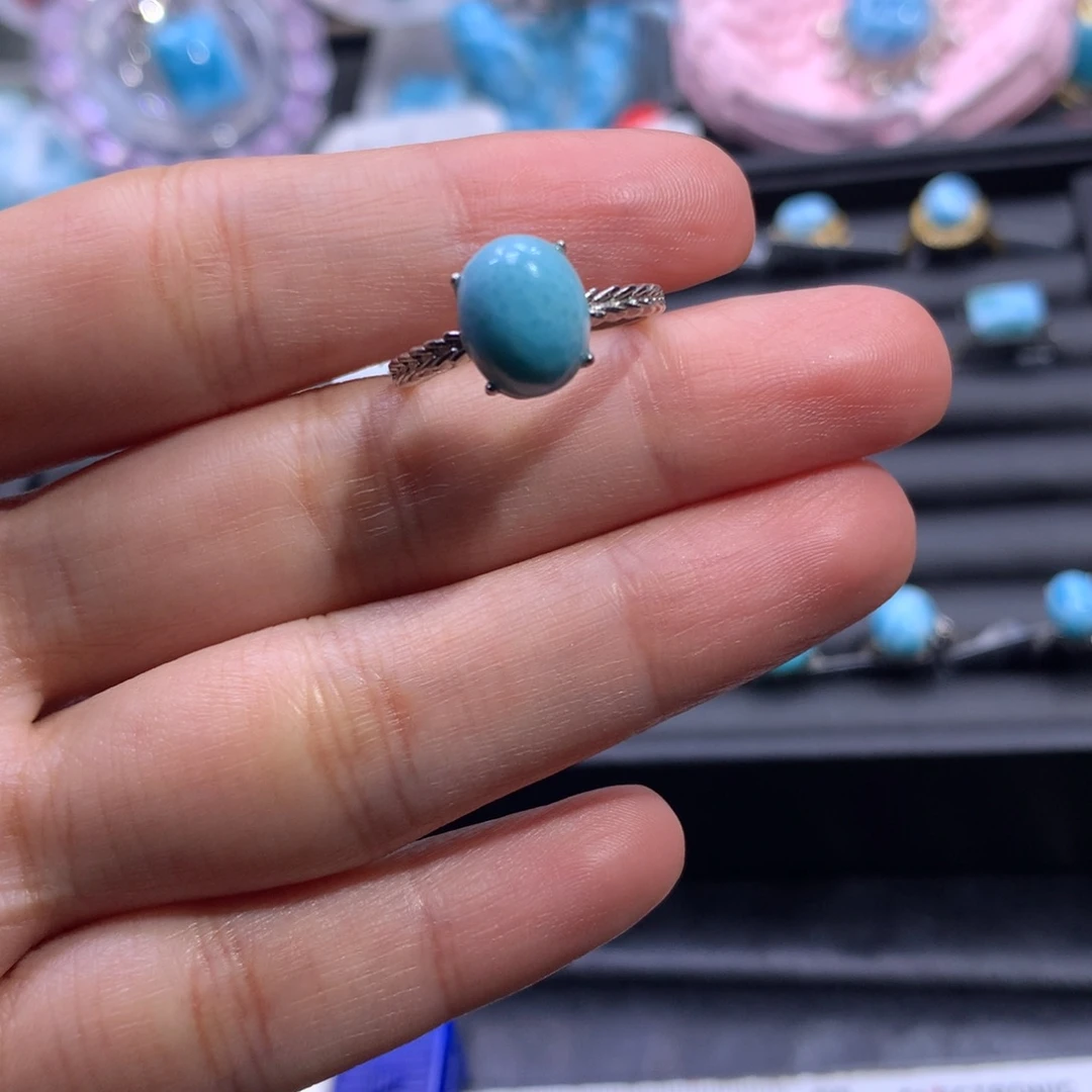 针钠钙石（海纹石）银S925镶嵌戒指蛋面戒指色差略异