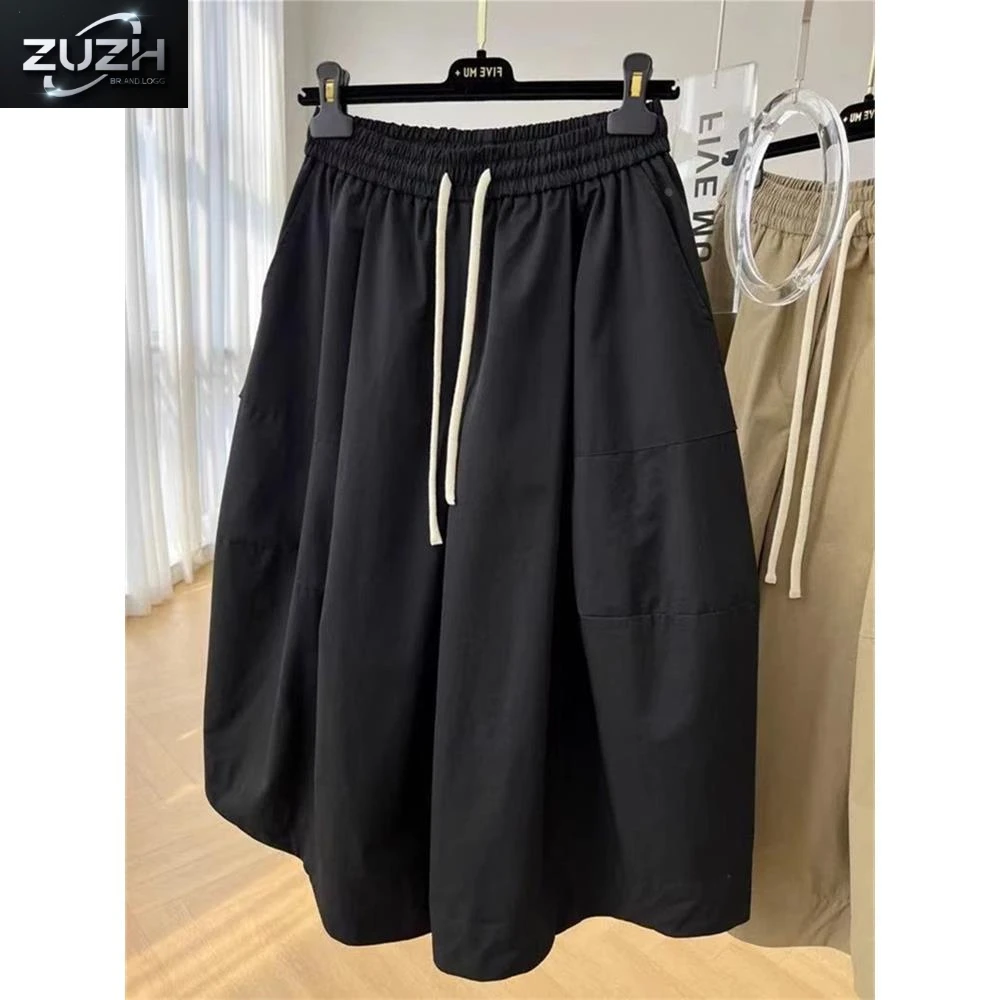 【zuzH】松紧腰宽松加肥休闲裙裤女胖MM高腰阔腿五分裤夏季2025大码
