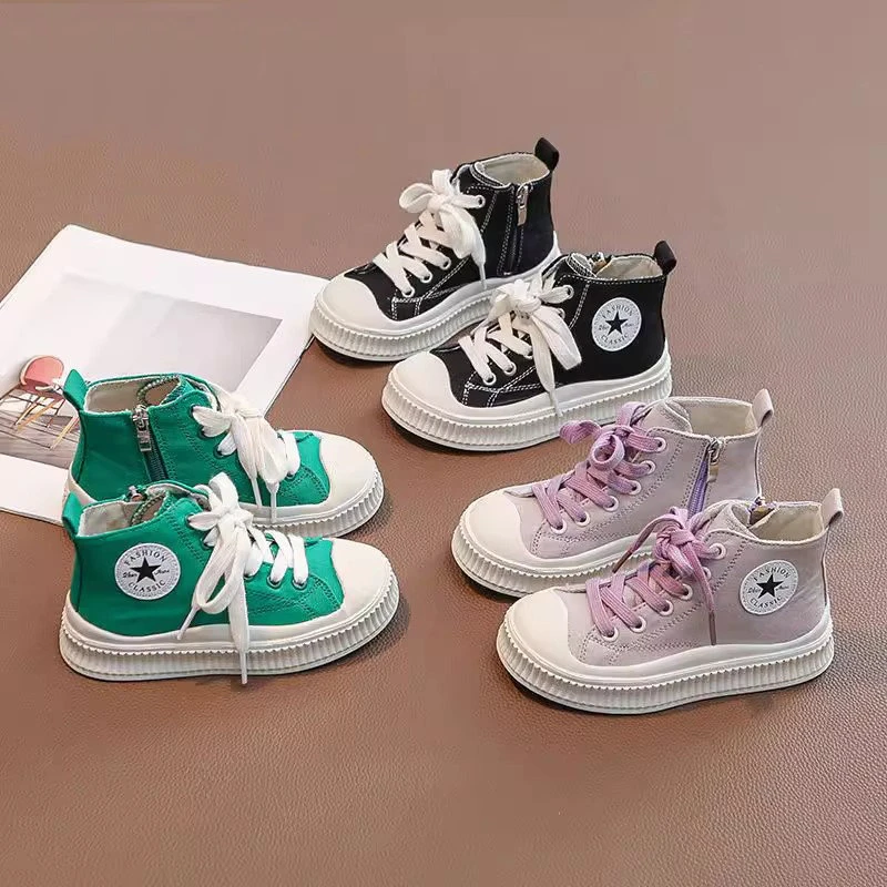 高帮帆布鞋儿童夏季新款宝宝板鞋软底防滑童鞋子糖果色休闲鞋