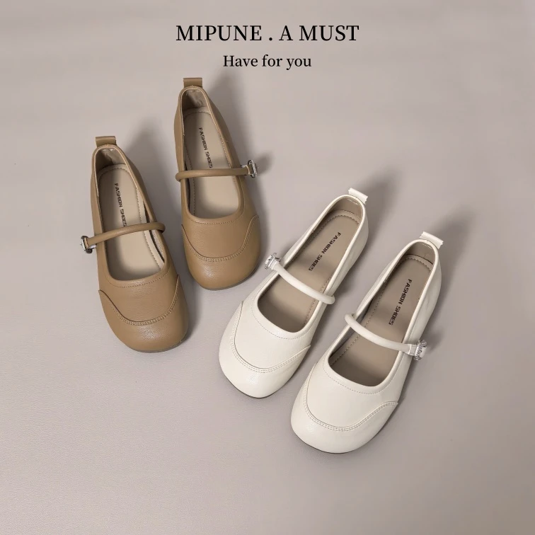 2025夏季新款百搭法式玛丽珍鞋女显瘦浅口平底单鞋复古一字带女鞋