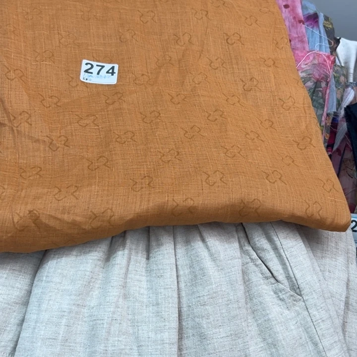 麻274橙色烧花纯苎麻1.4米白边未计