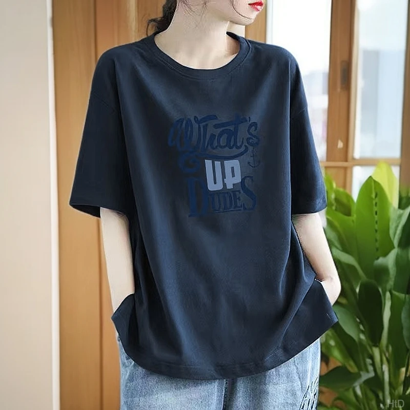 100%纯棉夏季新款大码短袖t恤女款小个子宽松显瘦减龄款洋气上衣