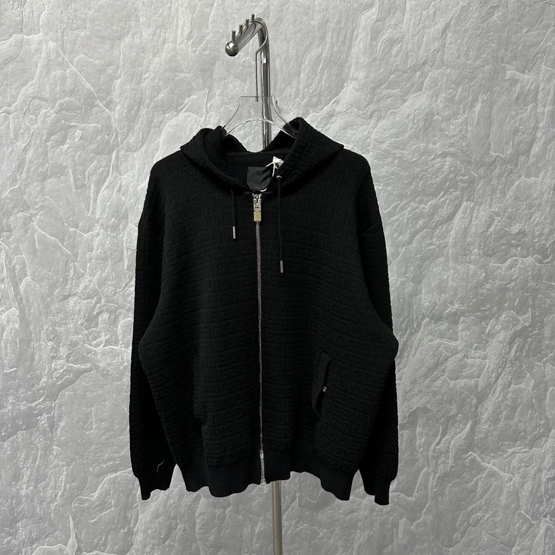 未使用 Givenchy/纪梵希 暗纹老花拉链连帽针织外套 XXL码 V00077