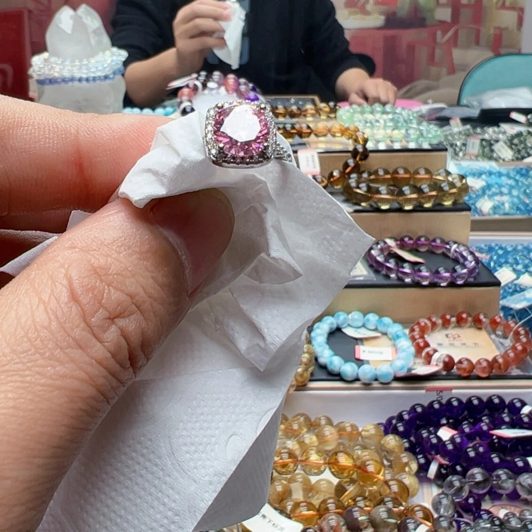 未镶嵌手链水晶粉莫桑戒指