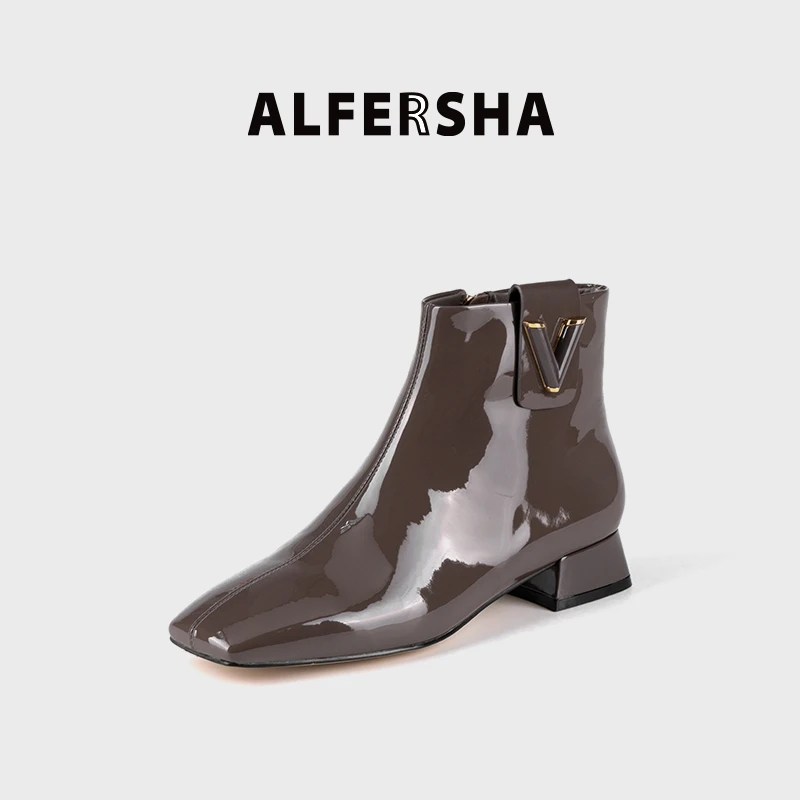 2025春款阿芙莎广系联名款923666秋新款时尚粗跟方头短靴