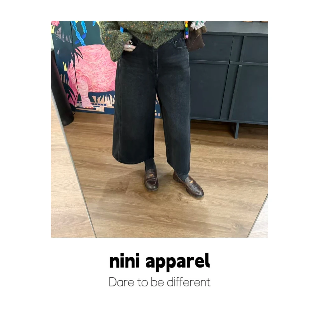 NiNi:超正A字版八分磨毛牛仔裤～