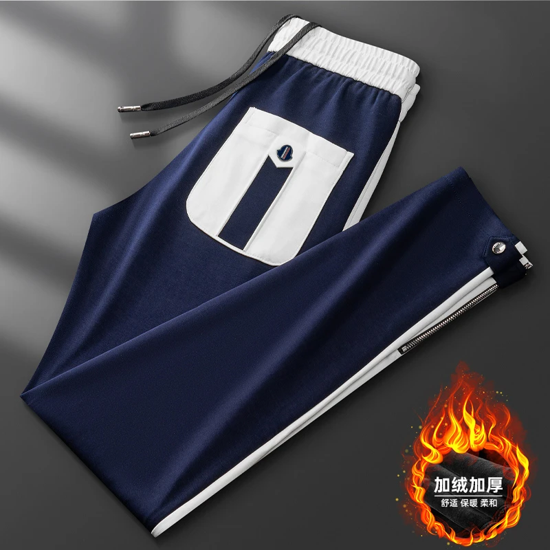 高品质推荐~秋冬厚款撞色拼接运动卫裤男高端拉链收脚男士休闲裤